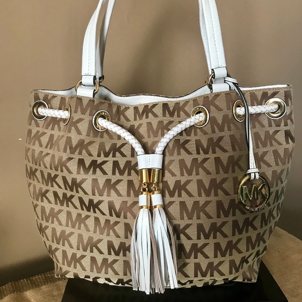 Michael Kors Logo Drawstring Satchel Tote Handbag